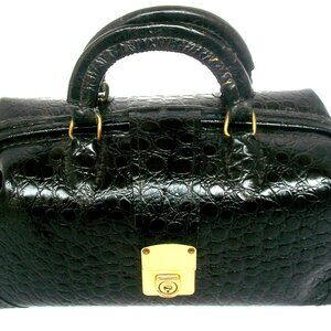 Authentic Vintage '70's Black Croc-Embossed-Leather Professional Doctor's Case